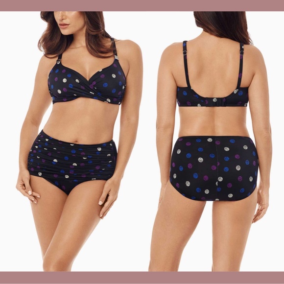 NWT Miraclesuit [ 38DD ] Spotted Surplice Bra Top + [‎ 14 ] Norma Jean Bottom - Picture 2 of 16